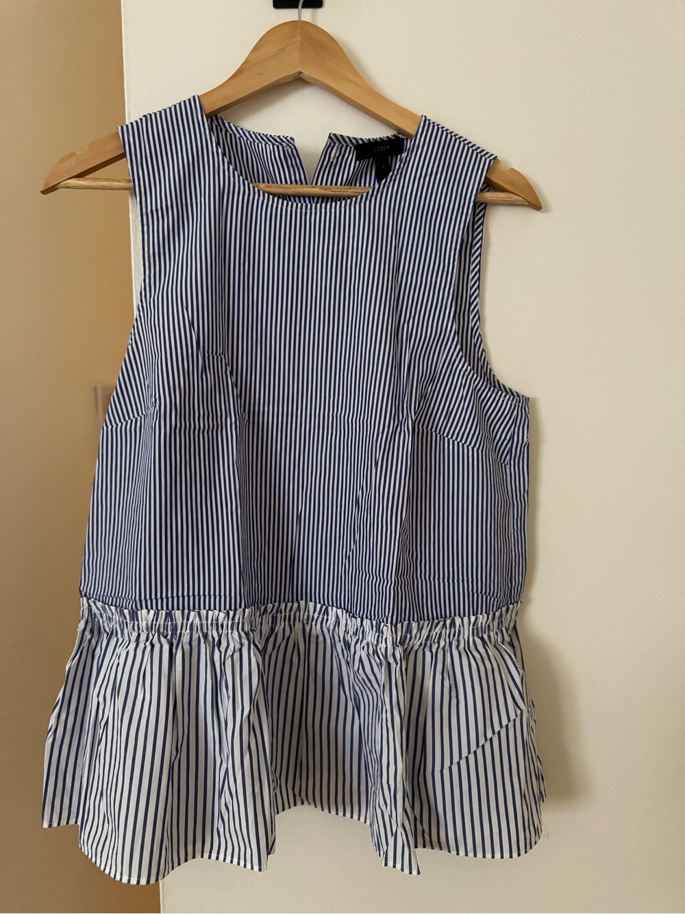 J. Crew Navy and White Striped Sleeveless Peplum Top